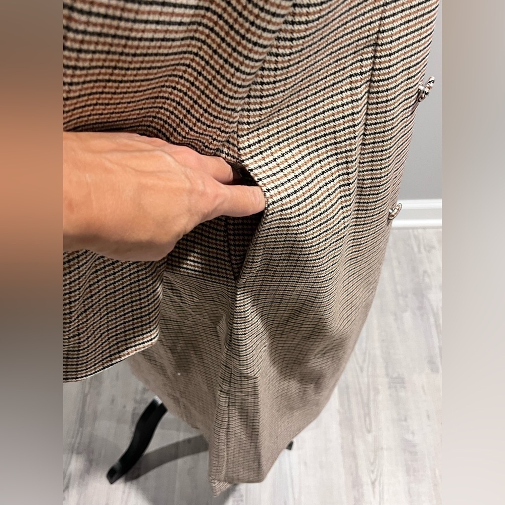 VENUS Houndstooth Longline Trench Coat Chic Neutral Plaid Jacket - Picture 7 of 12